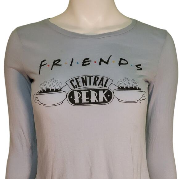 FRIENDS Central Perk Graphic Tee L Baby Blue Cropped Long Sleeve Retro 90s Y2K - Picture 3 of 6
